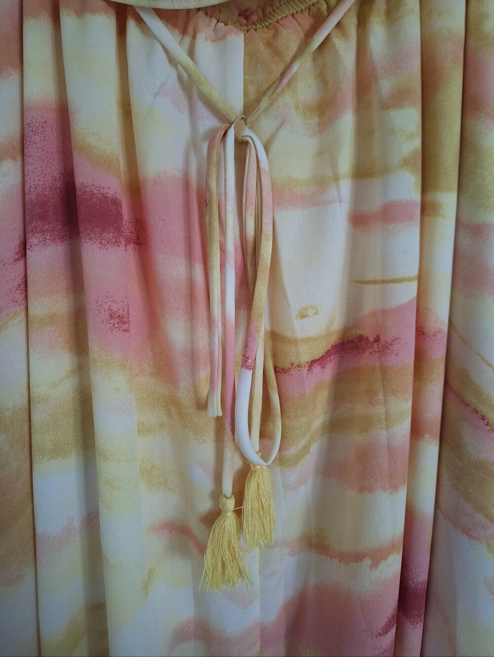 Lulu's Full Of Sunshine Strapless Watercolor Maxi Dress in Yellow & Pink Size M - Picture 11 of 14